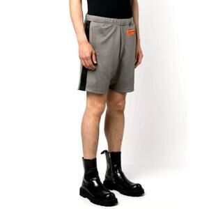 Heron Preston Men's Gray/Black Logo-Patch Track Shorts Size L
